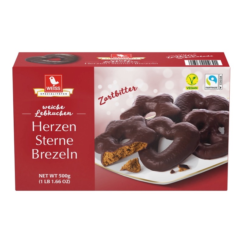 WEISS HERZEN STERNE BREZELN ZARTBITTER 500G PACKUNG