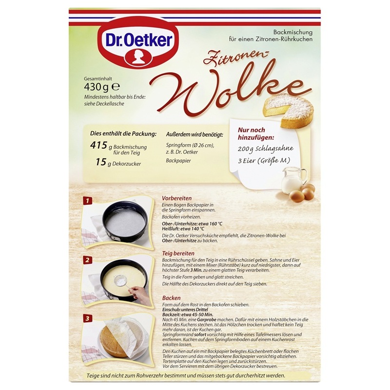 DR. OETKER KUCHENMISCHUNG ZITRONEN - WOLKE 430G PACKUNG