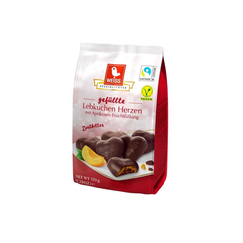WEISS GEFUELLTE LEBKUCHEN - HERZEN ZARTBITTER 150G BEUTEL