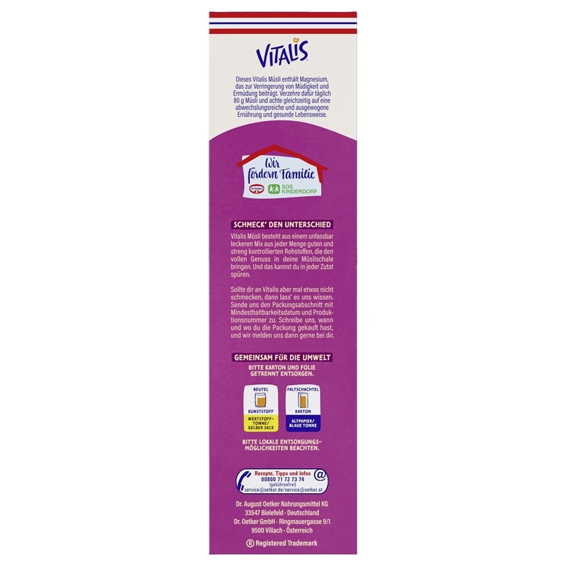 DR. OETKER VITALIS SCHOKO MUESLI FEINHERB 600G