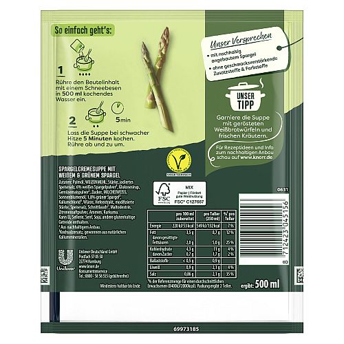 KNORR FEINSCHMECKER SPARGEL - SUPPE WEISS UND GRUEN 2 TELLER 